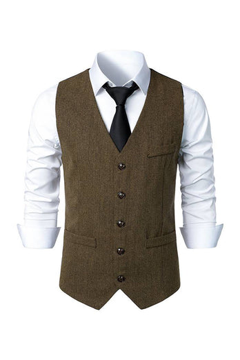 Black Single Breasted  V Neck Men's Retro Casual Vest