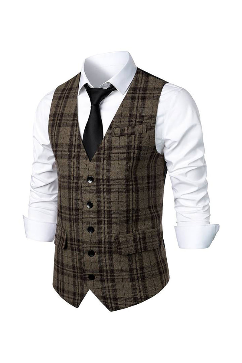 Load image into Gallery viewer, Dark Brown Striped Single Breasted Men&#39;s Retro Suit Vest