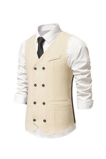 Khaki Retro Lapel Single-breasted Men's Suit Vest