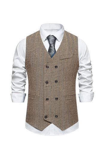 Khaki Retro Lapel Single-breasted Men's Suit Vest