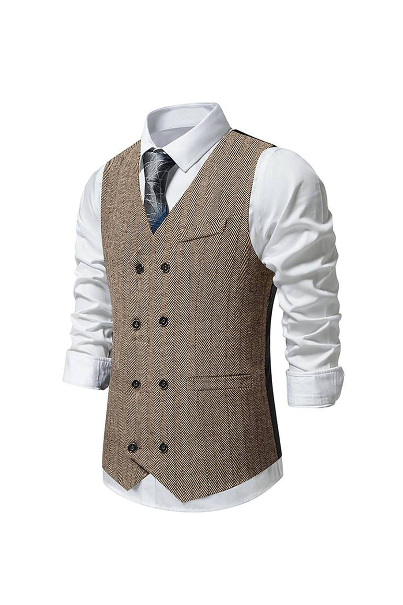 Load image into Gallery viewer, Khaki Retro Lapel Single-breasted Men&#39;s Suit Vest