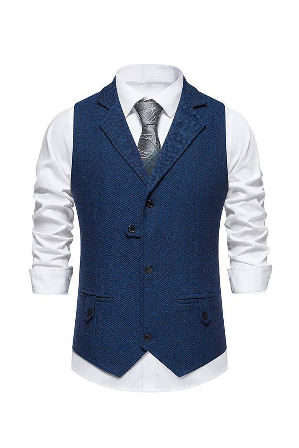 Retro Lapel Single Breasted Blue Men's Suit Vest