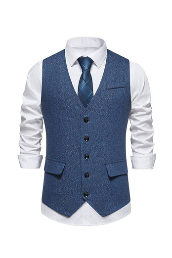 Single Breasted Vest Men's Blue Retro Suit Vest