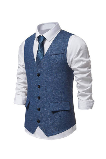 Single Breasted Vest Men's Blue Retro Suit Vest