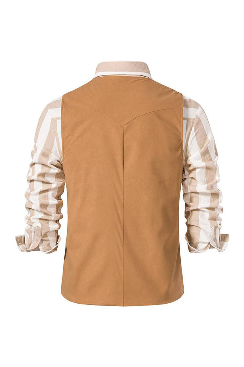 Load image into Gallery viewer, Dark Brown Single Breasted Denim Retro Men&#39;s Suit Vest
