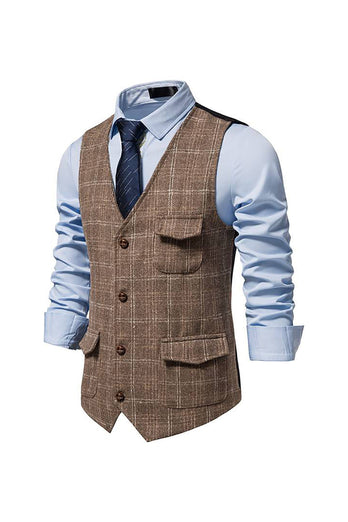Black Retro Thick Single Breasted Plus Size Men's Suit Vest