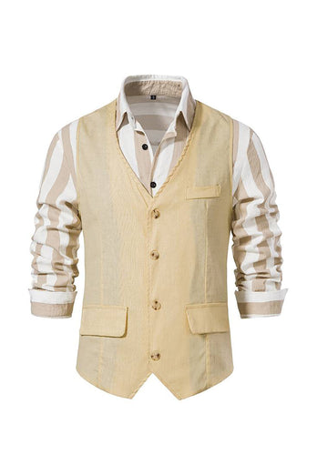 Ivory Retro Linen Single Breasted Loose Men's Casual Vest