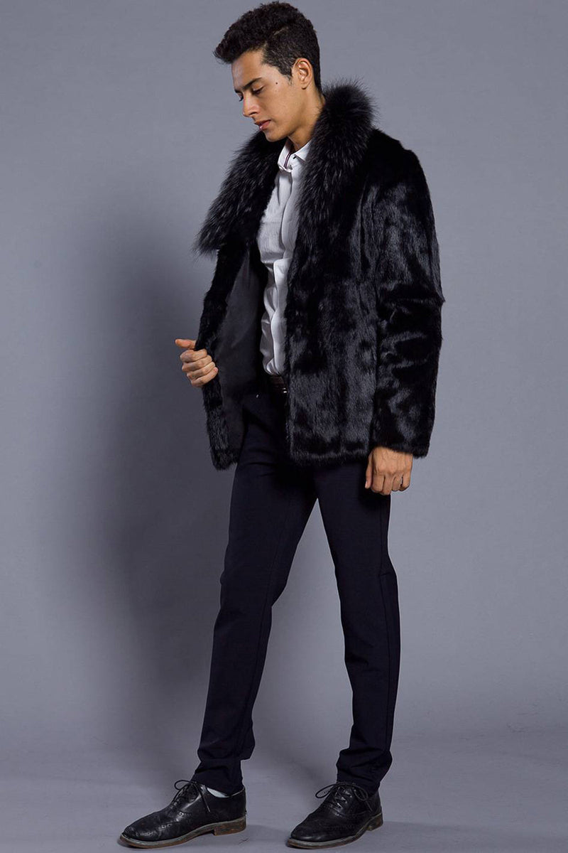 Load image into Gallery viewer, Black Lapel Neck Cropped Faux Fur Men Coat