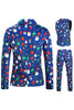 Load image into Gallery viewer, Men&#39;s Blue Christmas Printed 3-Piece One Button Party Suits