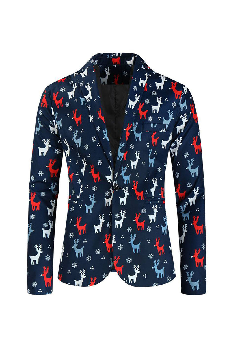 Load image into Gallery viewer, Notched Lapel One Button Elk Dark Blue Christmas Men&#39;s Suits