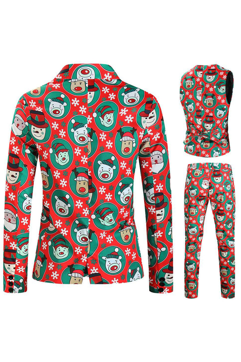 Load image into Gallery viewer, Notched Lapel One Button Santa Claus Printed Red Men&#39;s Suits