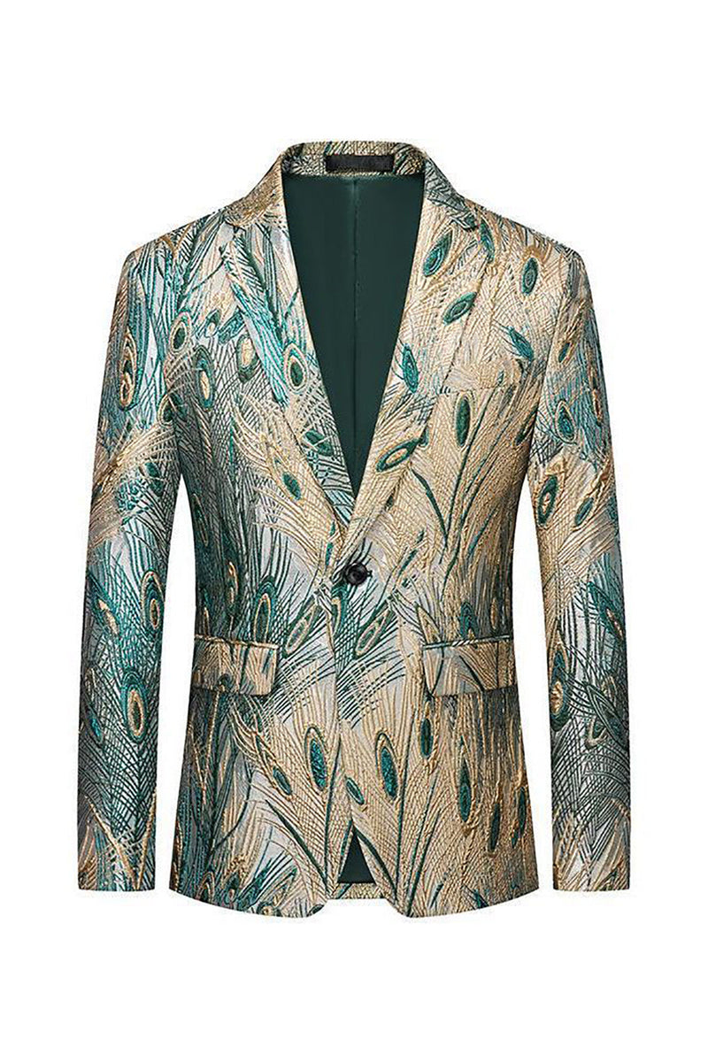 Load image into Gallery viewer, Green Jacquard Notched Lapel Men Blazer