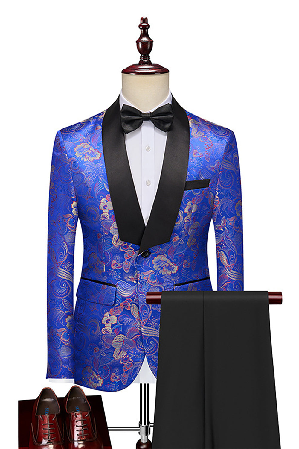 Royal Blue Jacquard Shawl Lapel 2 Piece Men's Prom Suits