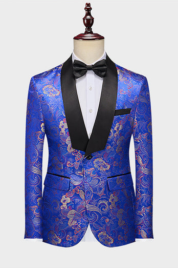 Royal Blue Jacquard Shawl Lapel 2 Piece Men's Prom Suits