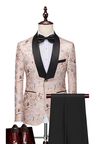 Light Khaki Jacquard Shawl Lapel 2 Piece Men's Prom Suits