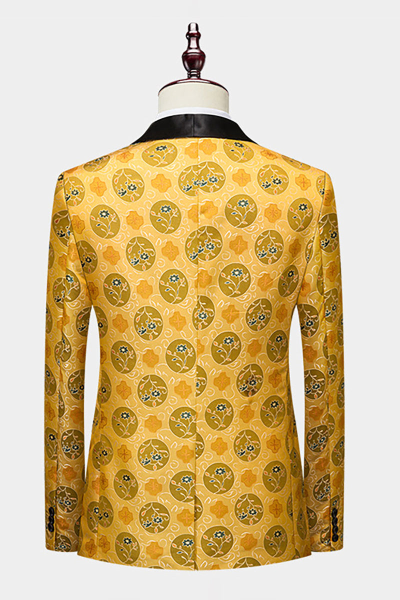 Load image into Gallery viewer, Yellow Jacquard Shawl Lapel 2 Piece Men&#39;s Prom Suits