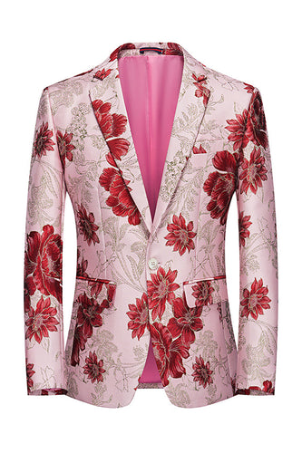 Pink Flower Jacquard Notched Lapel Men's Blazer