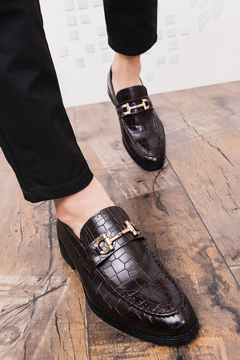 Black Slip-On Leather Monk Men's Shoes