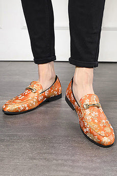 Yellow Jacquard Slip-On Men's Party Shoes