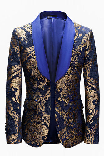 Royal Blue Men's Blazer With Golden Jacquard