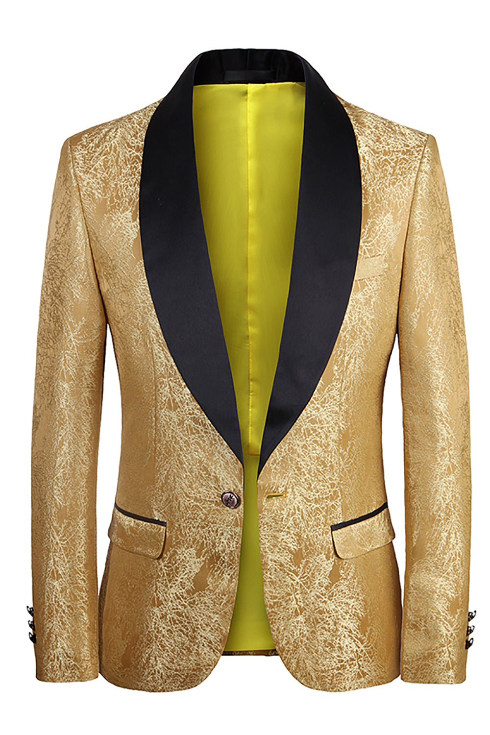 Golden One Button Jacquard Men's Prom Blazer