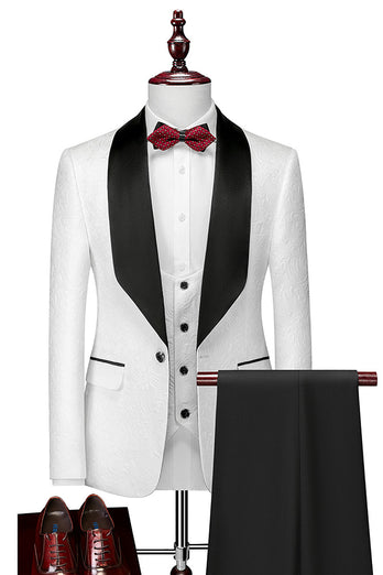 Shawl Lapel White Three-Piece Men's Suits
