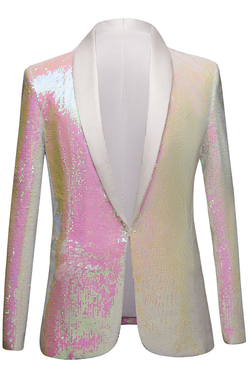 Load image into Gallery viewer, White Sequins One Button Men&#39;s Blazer