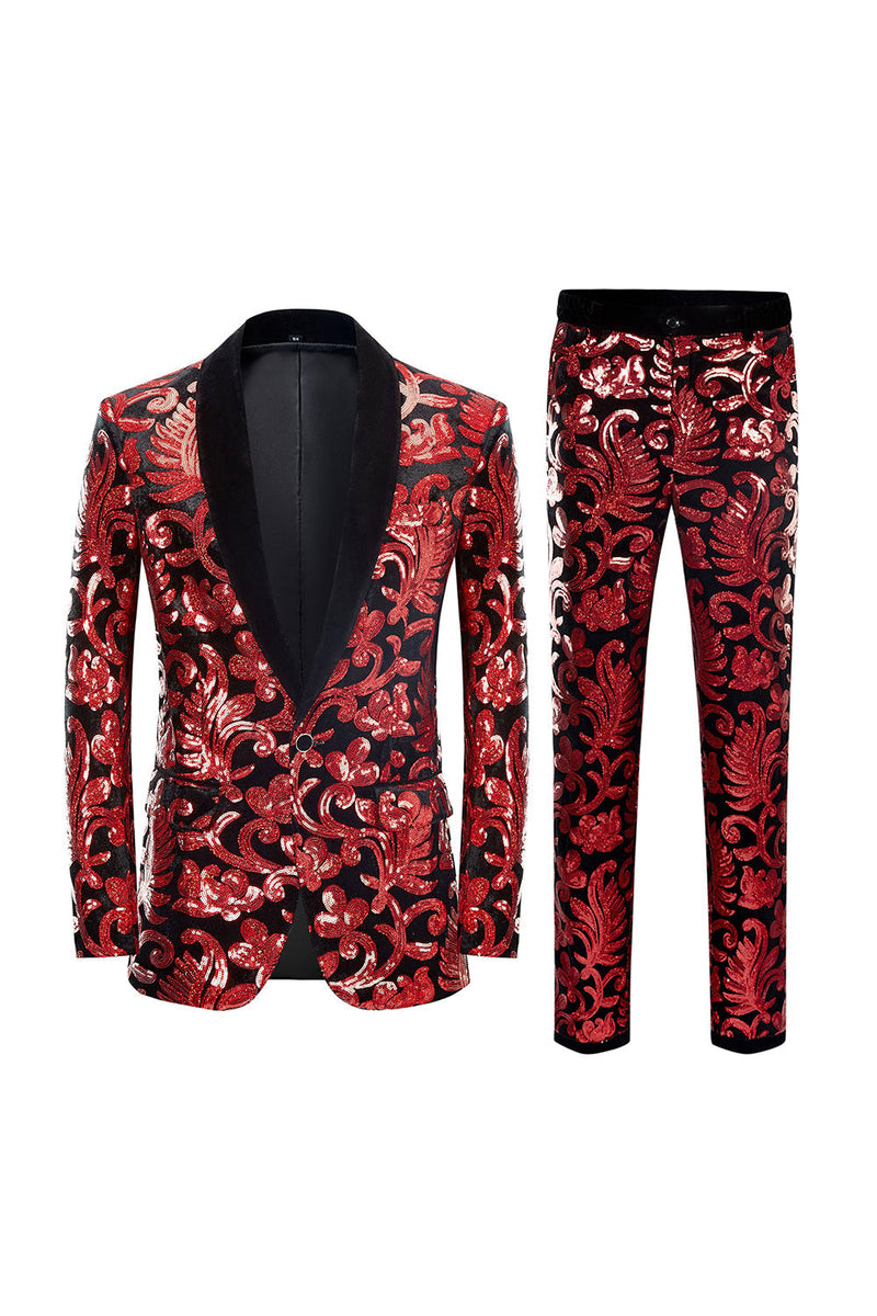 Load image into Gallery viewer, Red Sequins Floral Pattern Men&#39;s 2 Pieces Suits