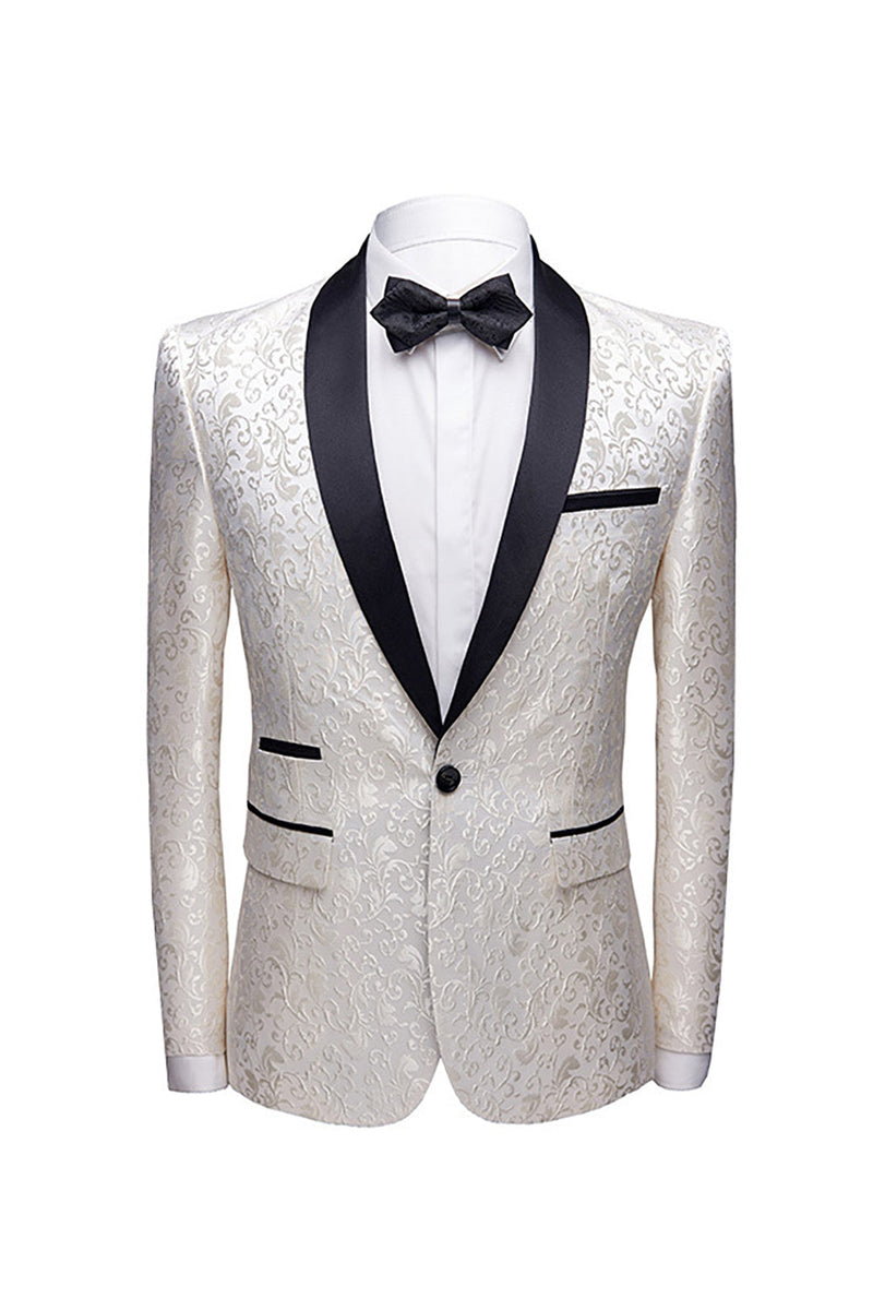 Zapaka Men's 2 Pieces Prom Suits White Shawl Lapel Jacquard Homecoming ...