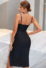 Load image into Gallery viewer, Sheath Spaghetti Straps Little Black Dress with Silt