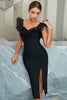 Load image into Gallery viewer, Sheath V Neck Little Black Dress with Ruffles