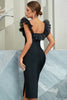 Load image into Gallery viewer, Sheath V Neck Little Black Dress with Ruffles