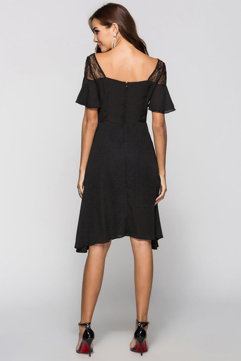 Load image into Gallery viewer, A-line Black Cocktail Dress with Lace