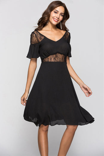 A-line Black Cocktail Dress with Lace