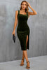 Load image into Gallery viewer, Velvet Black Cocktail Party Dress with Slit