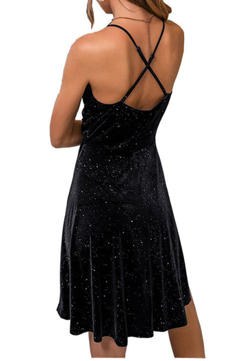 Spaghetti Straps Velvet A-line Cocktail Dress