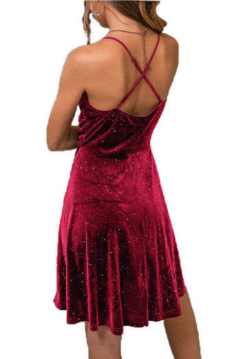 Spaghetti Straps Velvet A-line Cocktail Dress