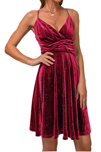 Spaghetti Straps Velvet A-line Cocktail Dress