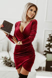 Velvet Long Sleeves V-neck Christmas Party Dress