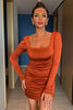 Load image into Gallery viewer, Orange Long Sleeves Cocktail Dress with Ruffles