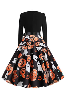 Black Pumpkin Lantern Printed Halloween Dress