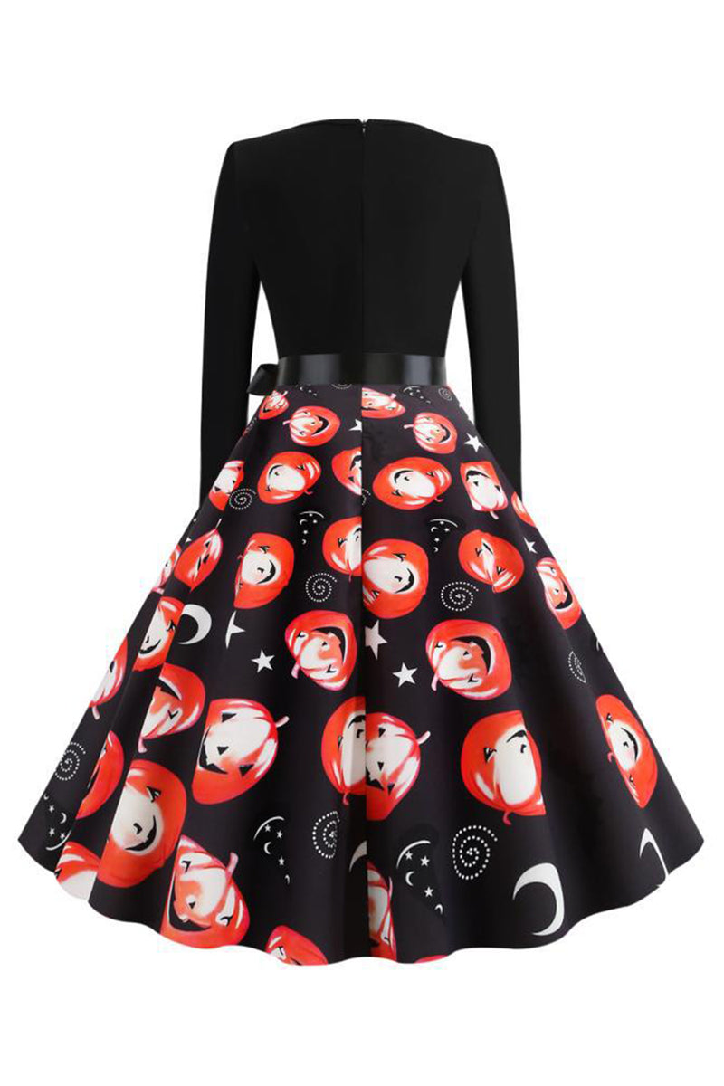 Load image into Gallery viewer, Pumpkin Lantern Printed Halloween Dress with Bowknot