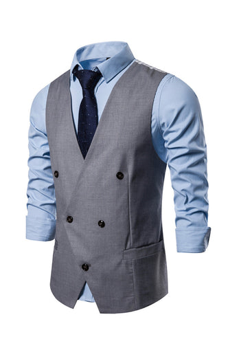 Double Breasted Men's Big V Neck Suit Vest