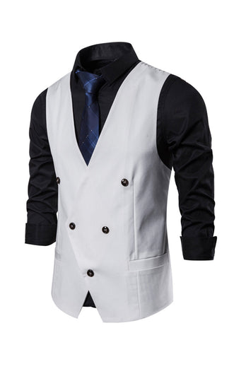 Double Breasted Men's Big V Neck Suit Vest