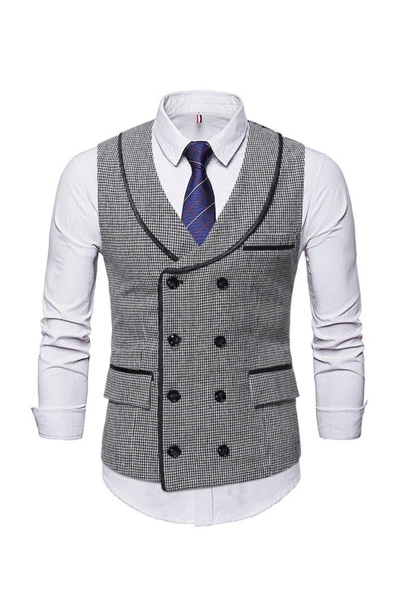 Load image into Gallery viewer, Grey Double Breasted Plaid Men Vest with Shirts Accessories Set