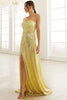 Load image into Gallery viewer, Light Yellow One Shoulder Sequined Prom Dress With Slit