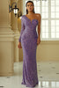 Load image into Gallery viewer, Purple One Shoulder Mermaid Sequined Evening Dress