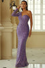 Load image into Gallery viewer, Purple One Shoulder Mermaid Sequined Evening Dress