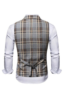 Check Single Breasted Grey Men's Casual Vest