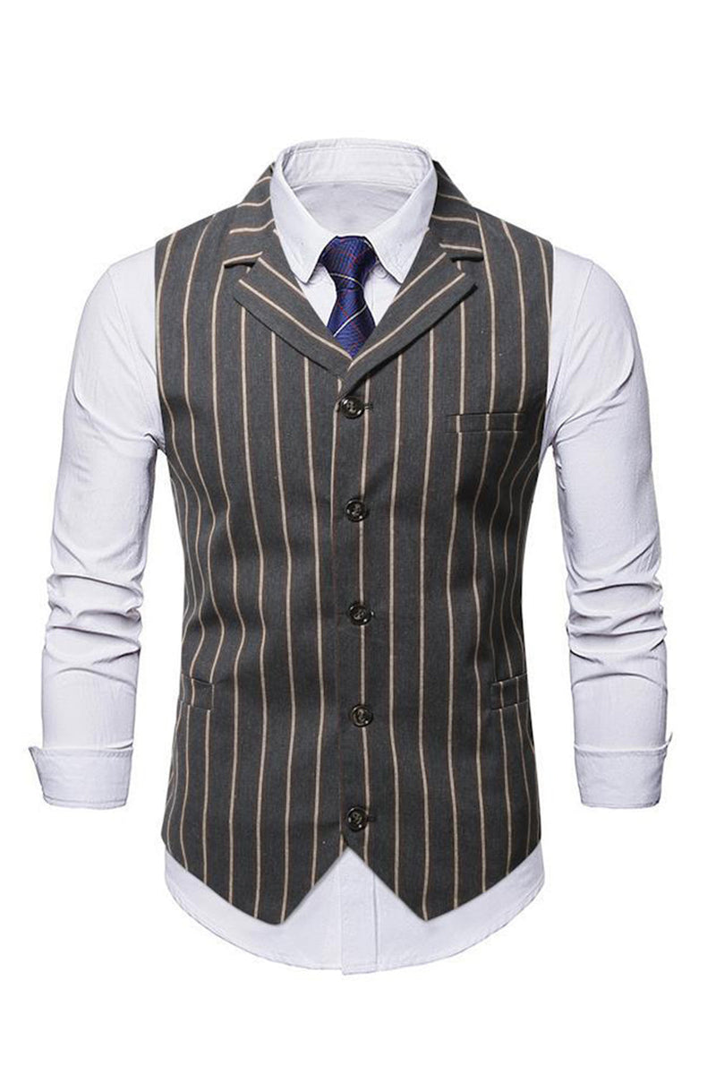 Load image into Gallery viewer, Dark Grey Striped Notched Lapel Men Vest with Shirt Accessories Set